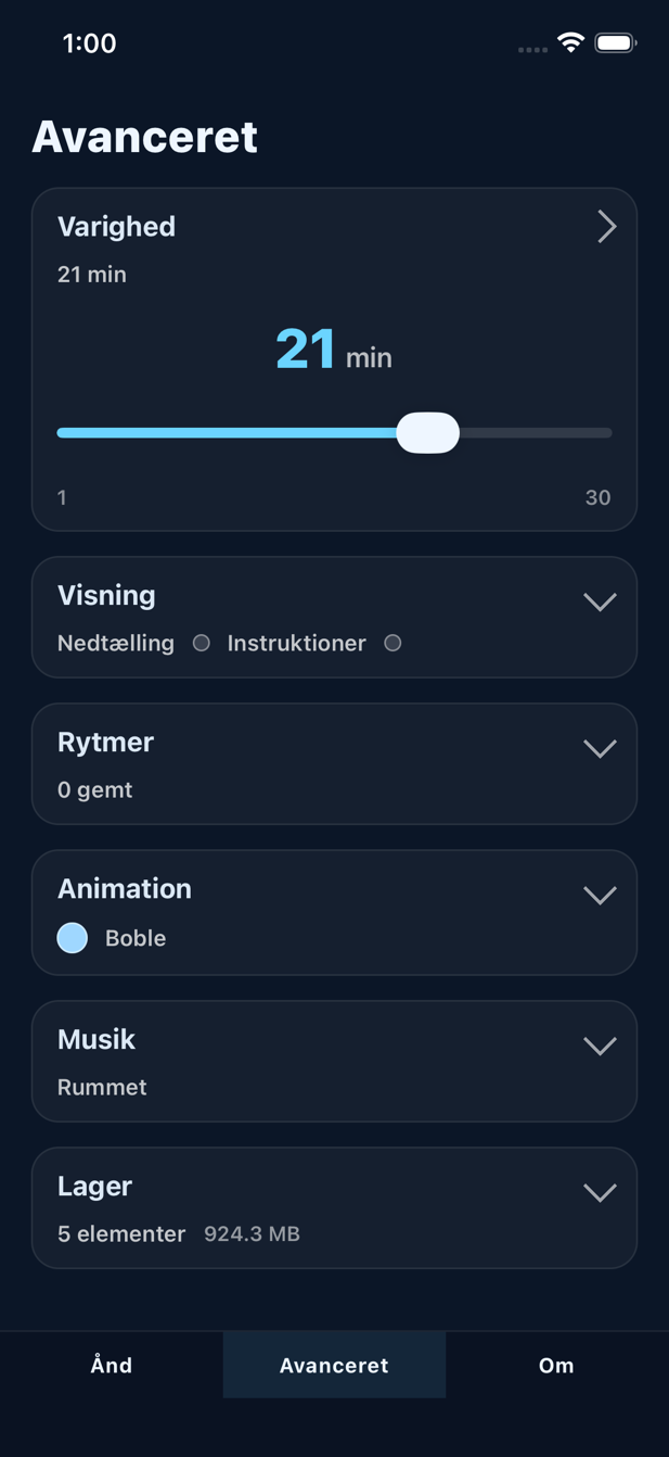 Skærm med avancerede indstillinger
