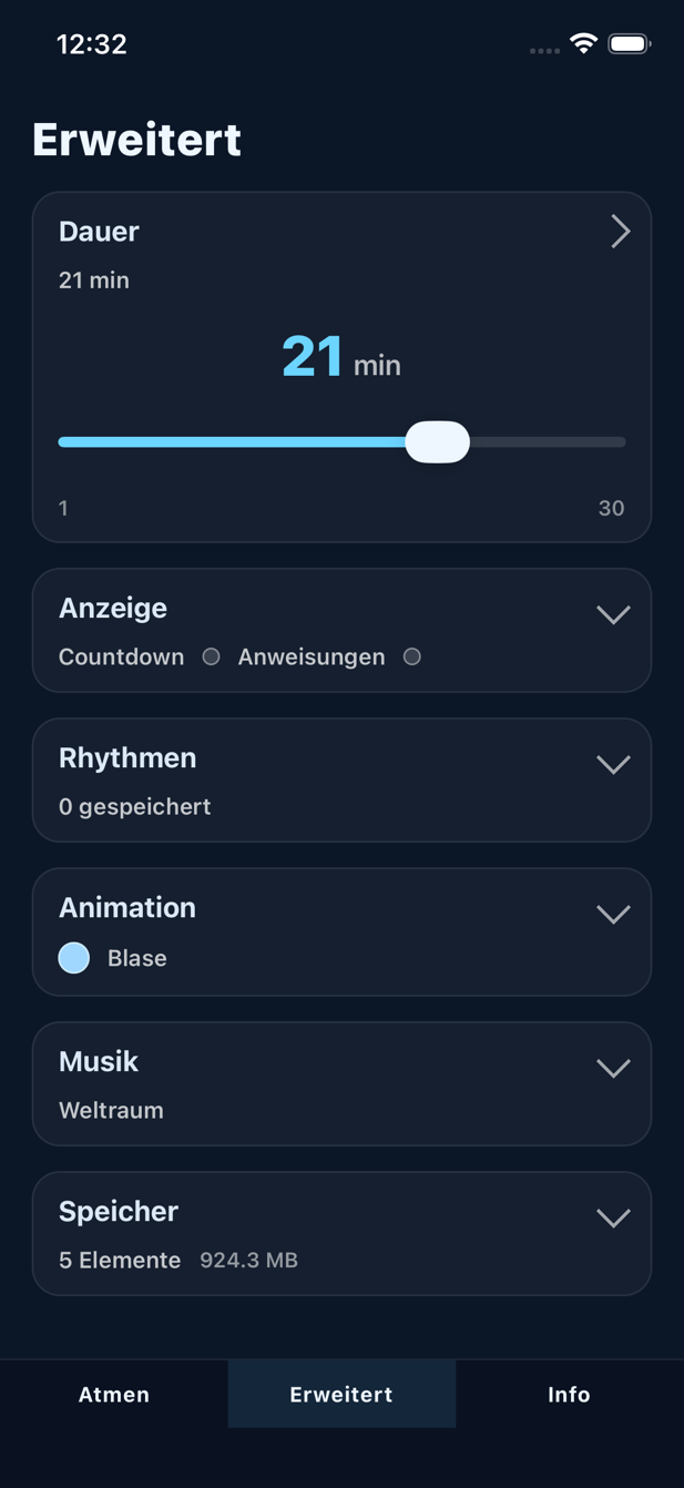 Bildschirm für erweiterte Optionen