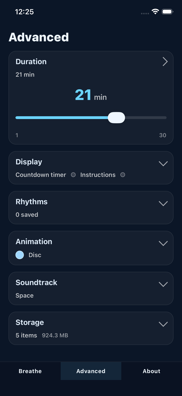 Advanced options screen