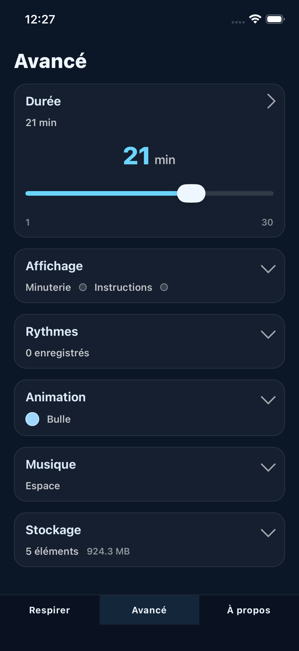 Écran des options avancées