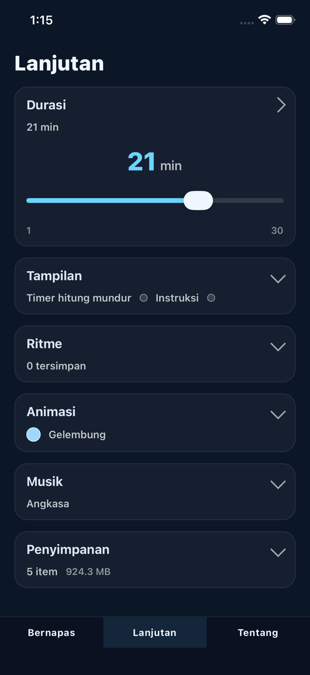 Layar opsi lanjutan