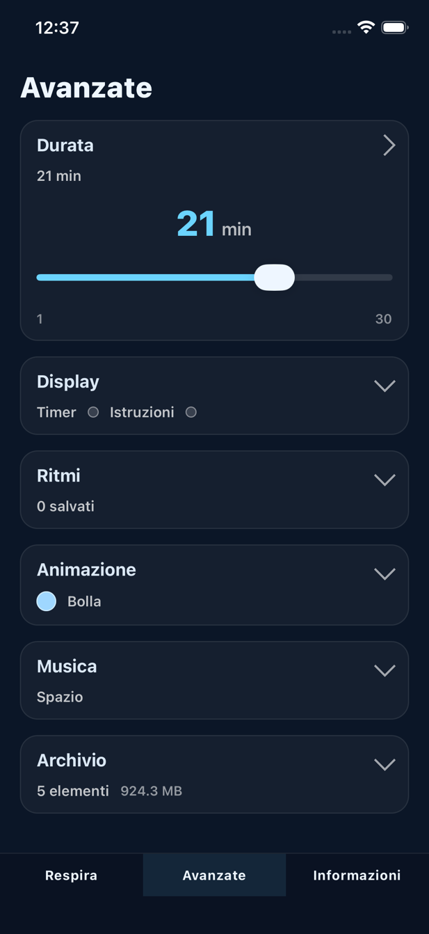 Schermata opzioni avanzate