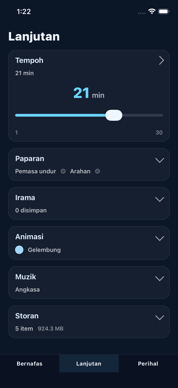 Skrin pilihan lanjutan