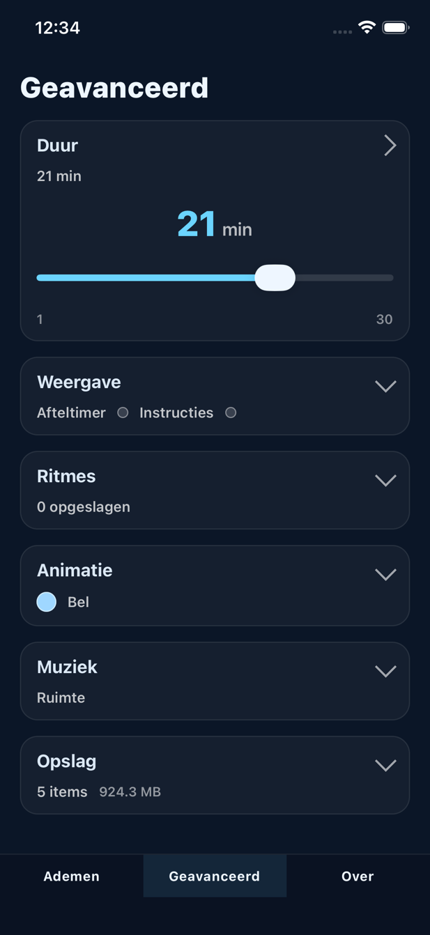 Scherm met geavanceerde opties