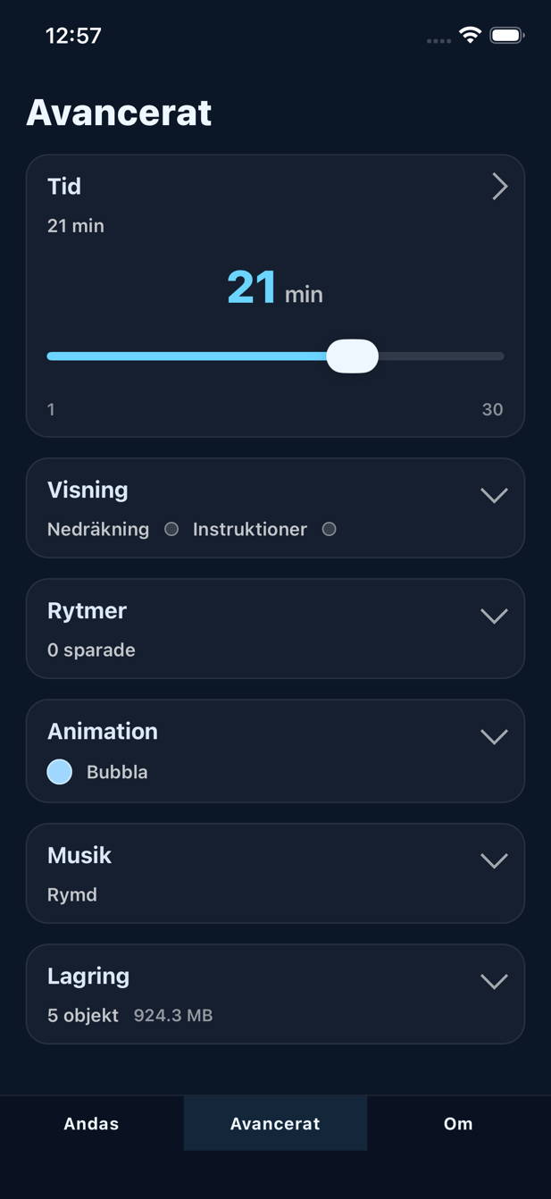 Skärm för avancerade alternativ