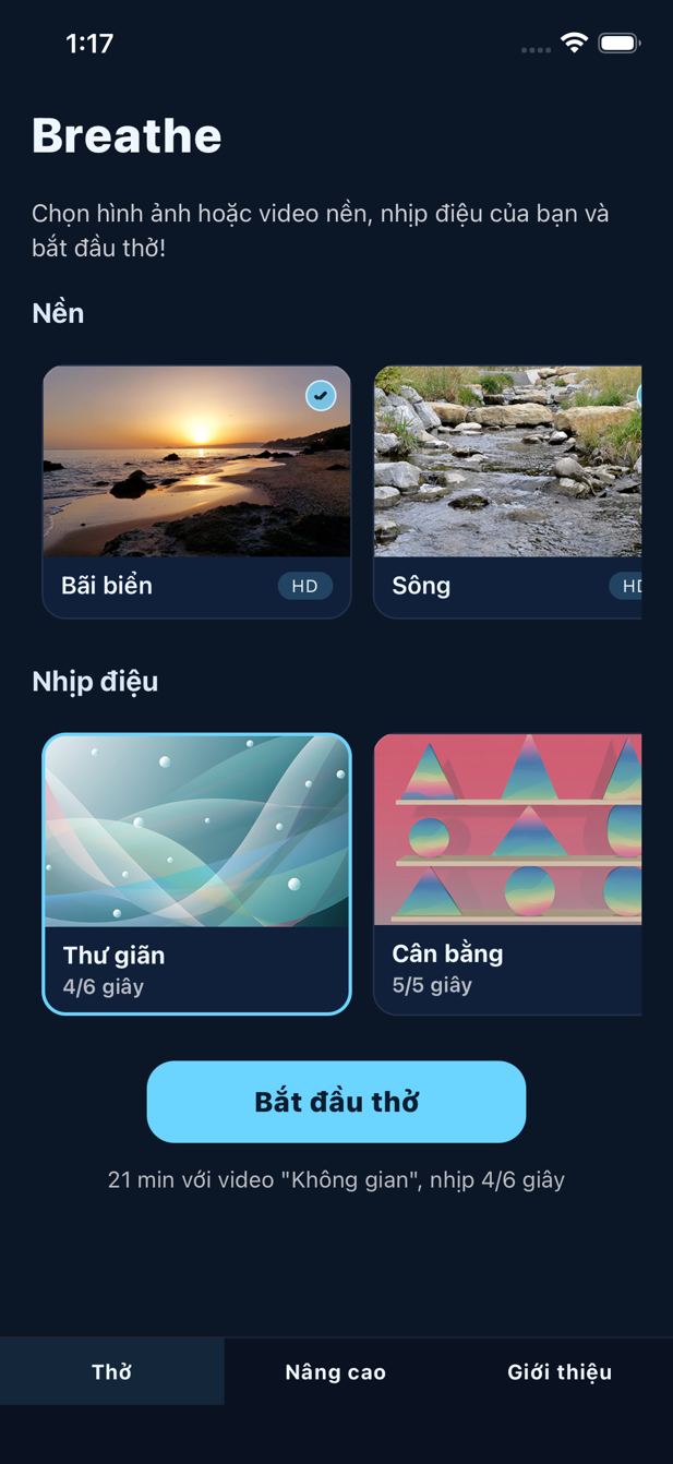 Màn hình chính của Breathe